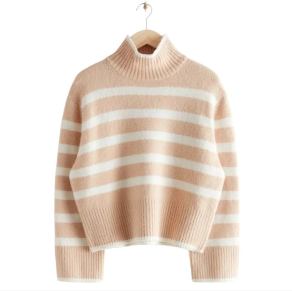 & Other Stories Sweater Chunky Grandpa Women M Effortless Beige Cream Striped - Picture 5 of 16